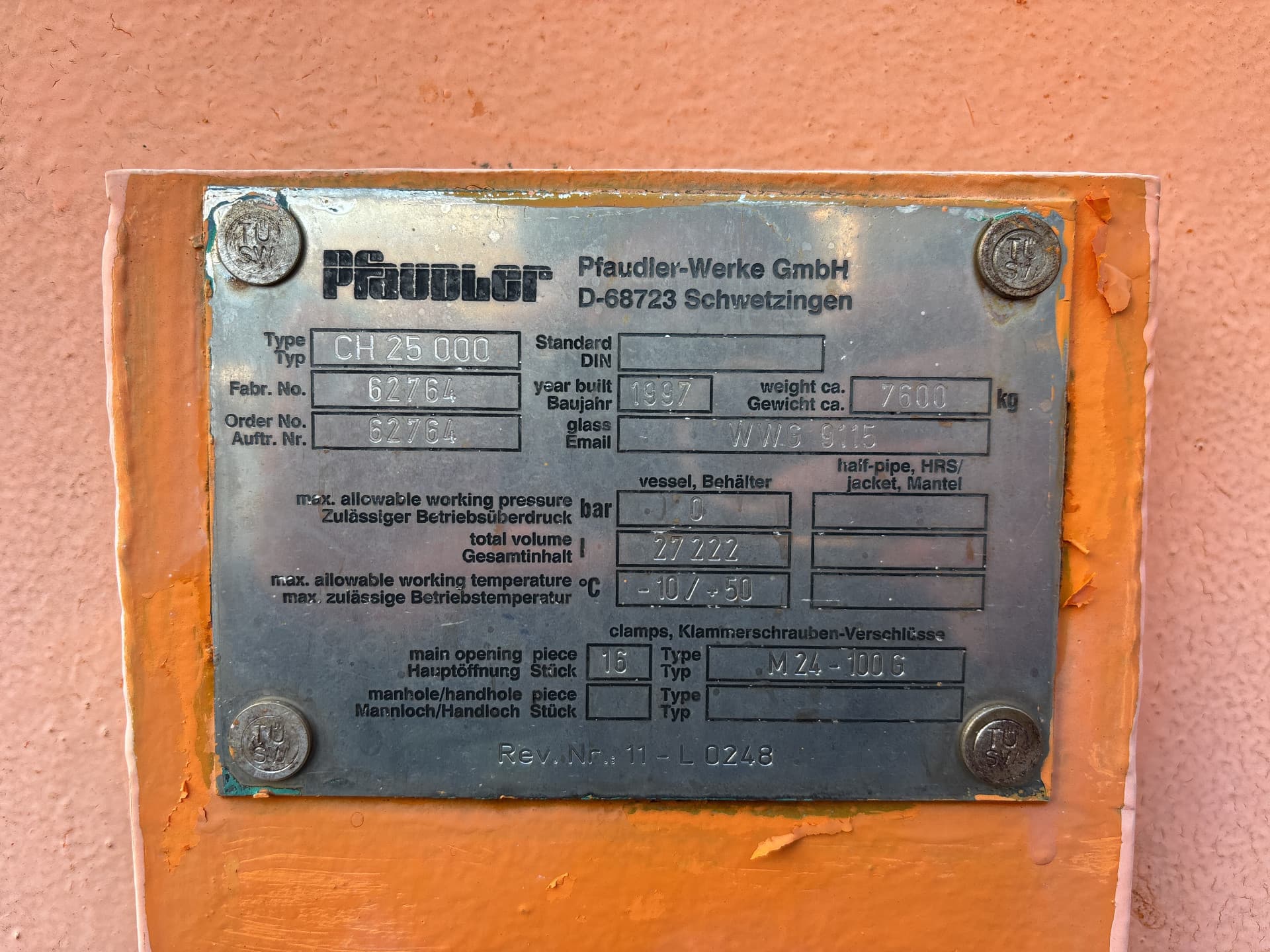 Pfaudler-werke CH25000 - Горизонтальный бак - image 3
