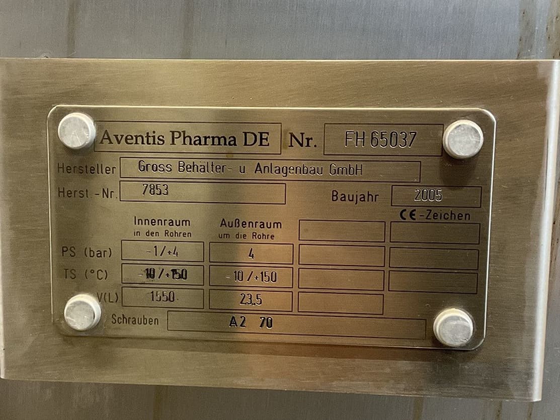 Gross Bioreactor 1550 L - Реактор из нержавеющей стали - image 5