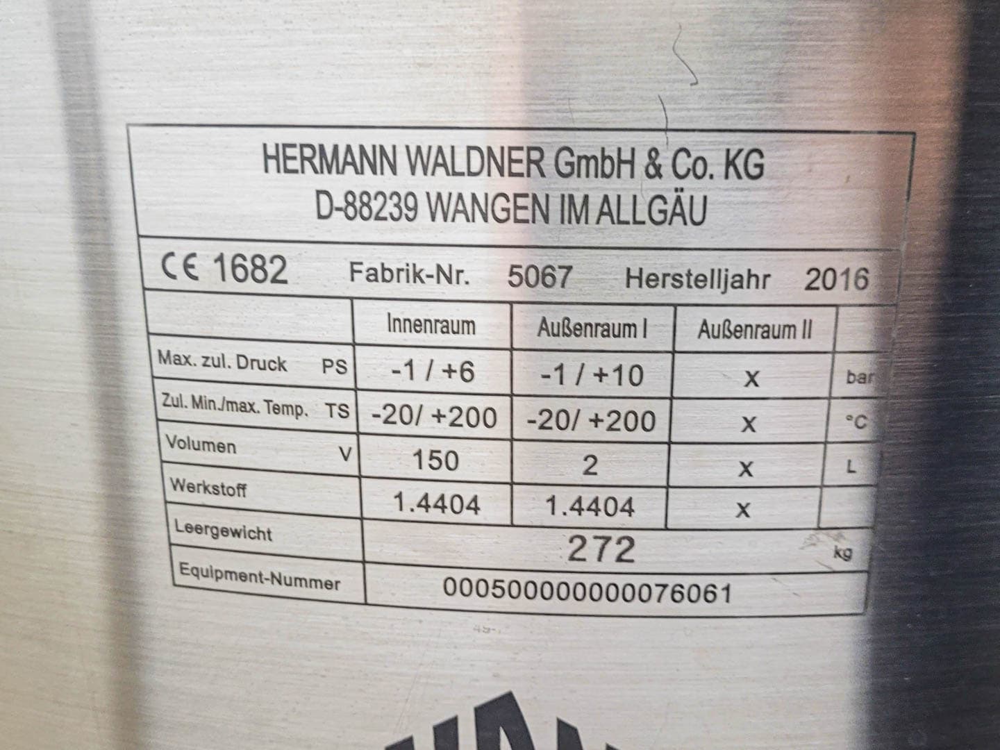 Hermann Waldner 150l (Pharma execution & unused) - Реактор из нержавеющей стали - image 3
