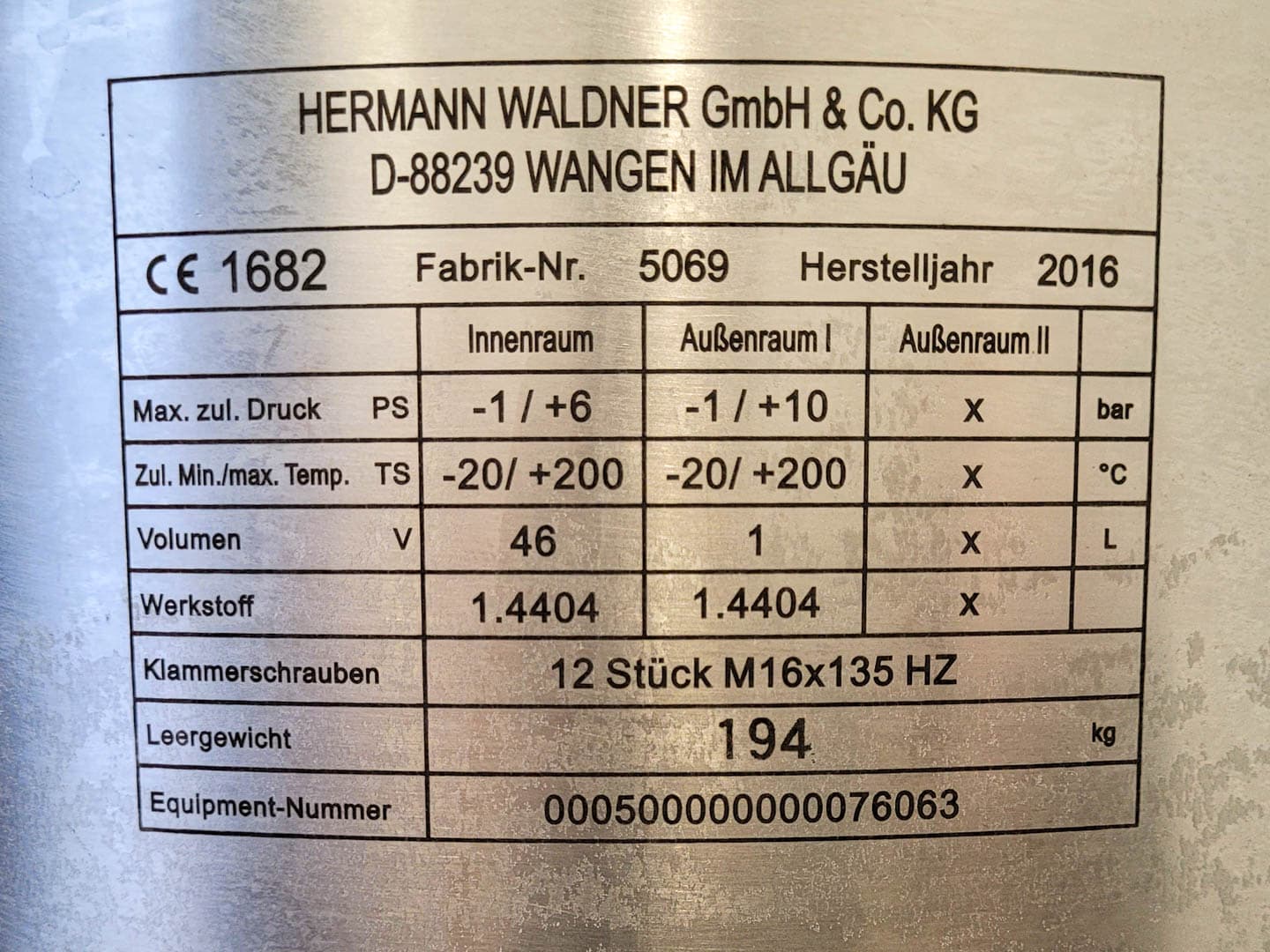 Hermann Waldner 20l (Pharma execution & unused) - Реактор из нержавеющей стали - image 6