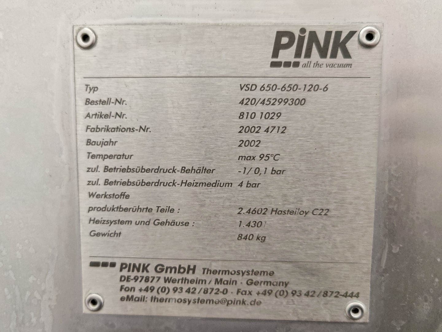 Pink Wertheim VSD 650-650-120-6 2,53m²(Hastelloy C-22) - Полочная сушилка - image 10